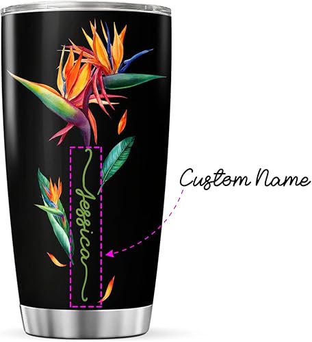 Vista 64 de CUBICER Vaso personalizado con aislamiento de lirio con tapa, nombre personalizado, regalos de Navidad para mujeres, amantes de las flores, vasos
