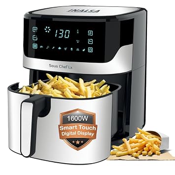 INALSA Air Fryer for Home 6.5L Capacity-1600 W with Digital Control and 8 Preset Function|Quick Heat Circulation Variable Temp. Control,Baking,Grilling, Air Frying,Roasting up to 60 Min, 2 Yr Warranty
