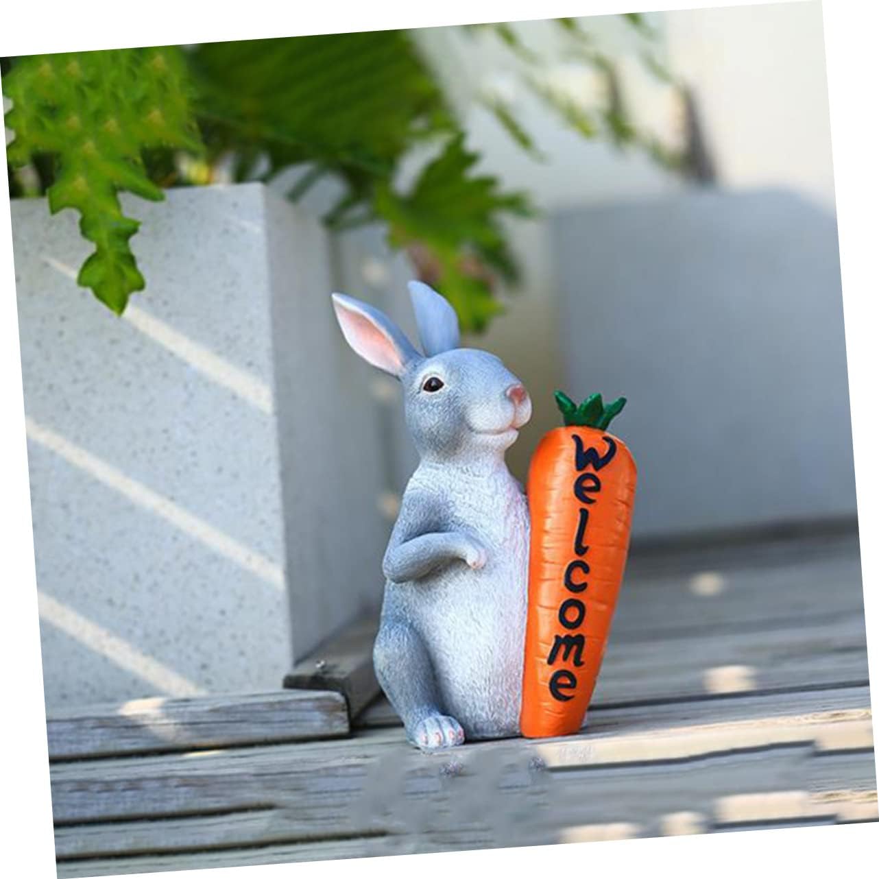 Cabilock Easter Resin Figurine Creative Welcome Adornment for Outdoor Garden Decor Lifelike Grey Bunny Decoration for Spring Home and Housewarming