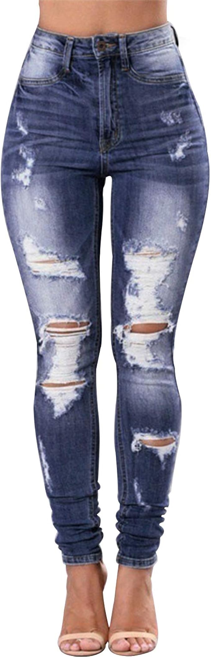 Pantaloni in denim da donna, a vita alta, con fori strappati, aderenti,  aderenti Blu scuro 38 : Amazon.it: Abbigliamento