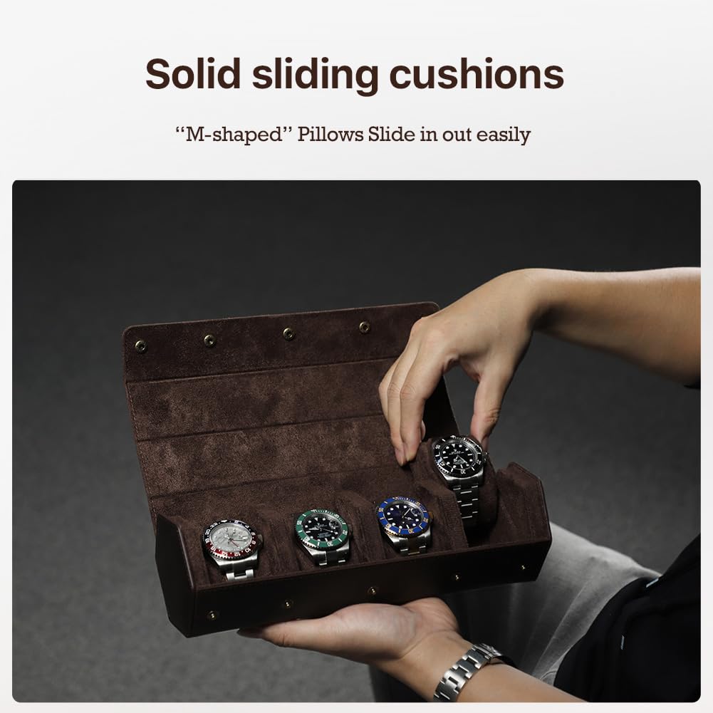 Hiram Estuche para Relojes Estuche de cuero Hexagonal para 8 Relojes, Estuche Protector de 8 Ranuras para Relojes, Organizador de Relojes para Viajar (Café)