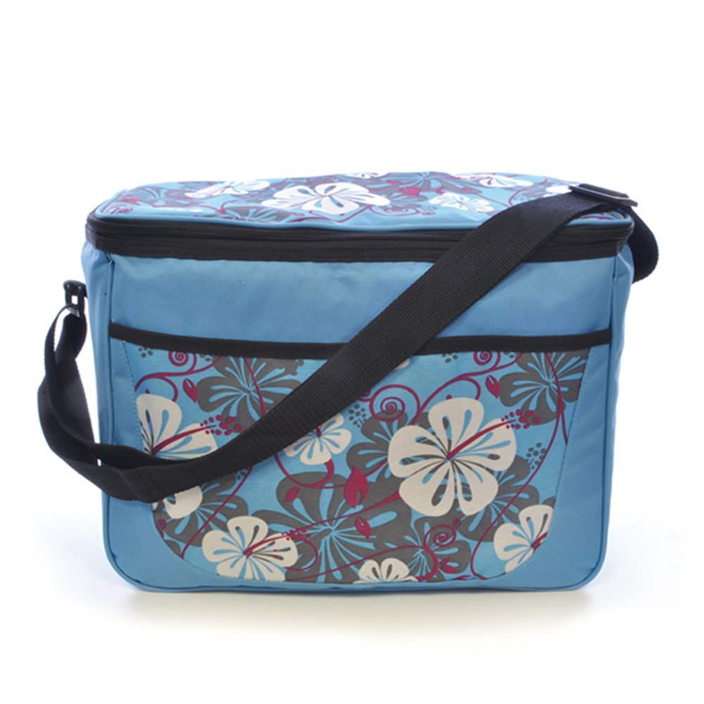 KS Brands Beach Cooler Bag With Floral Print & Wipe Clean lining, Including Shoulder Strap, Blue