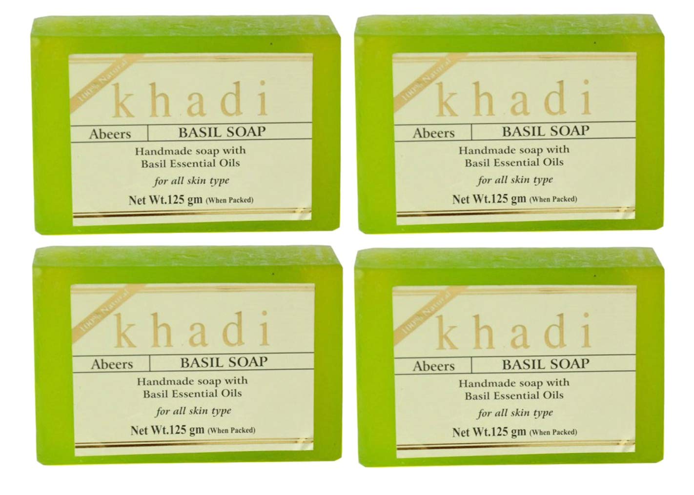 Khadi AbeersHandmade Pure Essence Basil Soap With Essential Oils Soap 125gm, Pack of 4