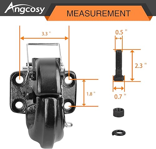 Miniatura 9 de Gancho de púa de 10 toneladas para enganche de remolque, gancho receptor para anillo de lunette de 2-12 pulgadas con kit de montaje, 20000 libras