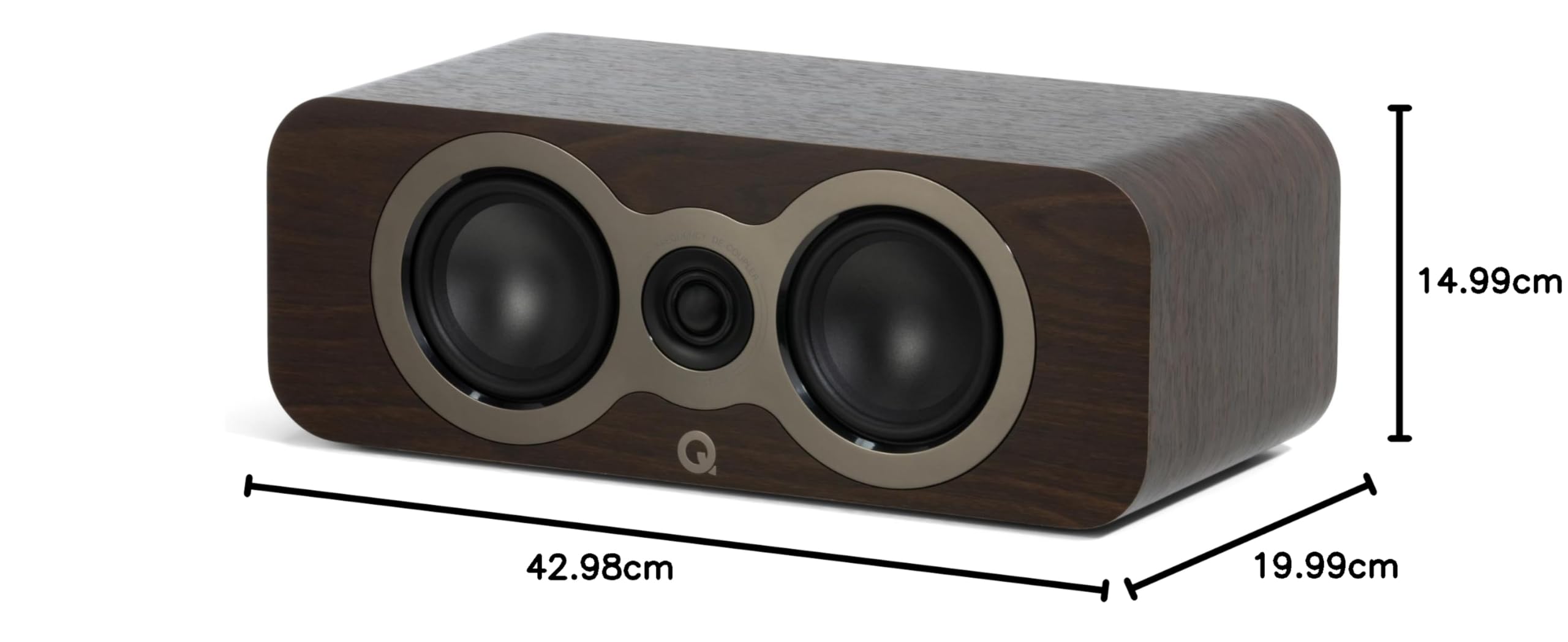 Q Acoustics 3090c Center-Lautsprecher Claro Walnut - 2-Wege-Reflex-Gehäusetyp, 2 x 4 Mittel-/Bass-Treiber, 1 x 0,9 Hochtöner - Aktive Lautsprecher/HiFi-Lautsprecher für Heimkino-Soundsystem