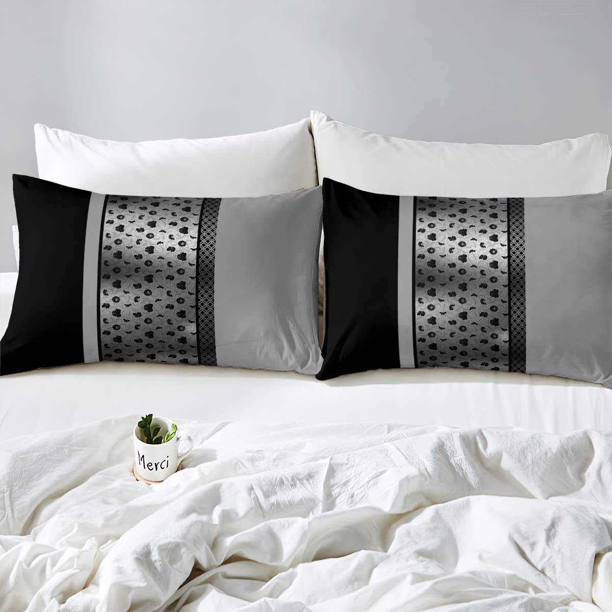 Funda de edredón geométrica negra y gris, funda de edredón vintage para adolescentes, niñas y mujeres, funda de edredón abstracta con rayas cuadradas, juego de ropa de cama con 2 fundas de almohada