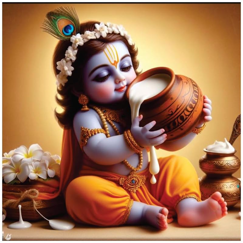 Image of British Terminal Cute little Bal Gopal Baby God Krishna| Kanha Ji | Laddu Lord Makhan Chor Painting Religious Poster for Pregnant Women for wall (matt thin vinyl,sticker,multicolor,unframed)| bj122
