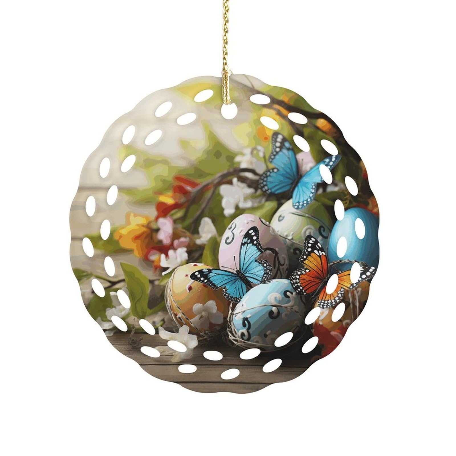 Fodpand Women's Style Easter Eggs With Butterfly Ceramic Ornament For Home Decor 3.2" Round Tree Decoration Christmas Ornaments For Men Double-Sided Design