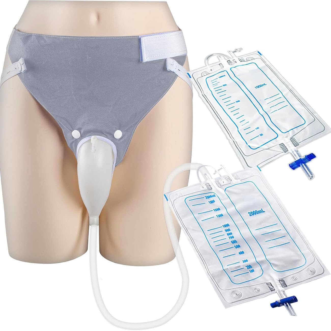 BEOTAY Older Male, Wearable Urinal Bag,Urine Collector for Men,Urinary Drainage Bag System(2000Ml & 1000Ml),Male Incontinence Devices,Reusable