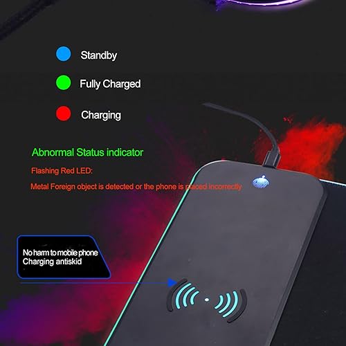 Miniatura 5 de Alfombrilla de mouse de carga inalámbrica RGB, alfombrilla grande para mouse para juegos con carga inalámbrica, 7 modos de luz estática y 3 modos