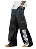 Men's Side Striped Flap Pocket Cargo Pants Straight Leg Loose Long Trousers Streetwear