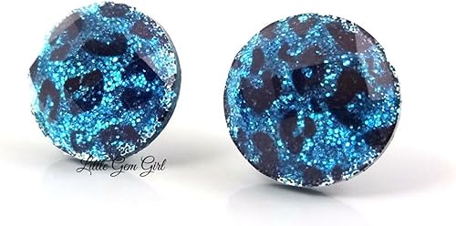 Aretes tipo dormilona con estampado animal de guepardo de 0.472 in con postes de acero inoxidable en rojo, rosa, verde o azul, sin níquel,