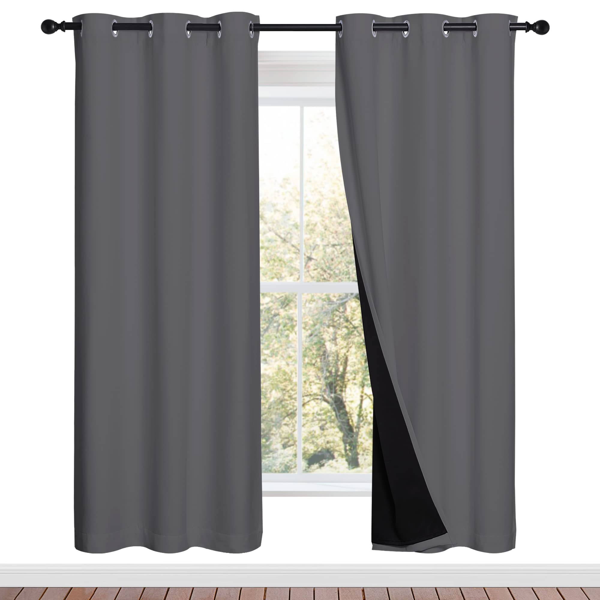 NICETOWN Grey Full Shade Curtain Panels, Pair of Energy Smart &amp; Noise Blocking Out Blackout Drapes for Dining Room Window, Thermal Insulated Guest Room Lined Window Dressing(Gray, 42 x 72 inch)