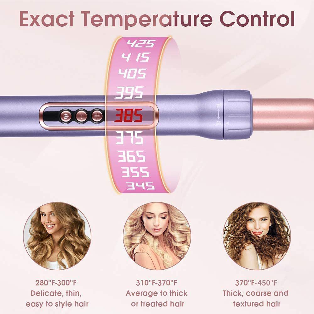 AIKO PRO 6 in 1 Interchangeable Ceramic Curling Iron, Curling Wand Set with Hair Straightener Brush, Instant Heat-Up, Auto Shut Off with LCD & Temperature Adjustment Include Glove, Dual Voltage