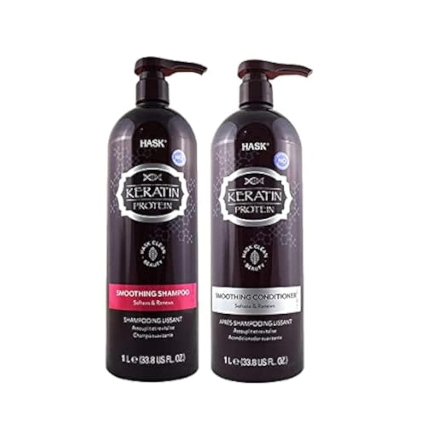 Vineen Hask Keratin Protein Smoothing Shampoo & Conditioner 2 Piece Set, 1L - Softens & Renews - Free From, Sulfates, Parabens, Phthalates, Gluten - All Hair Type - Gift Sets