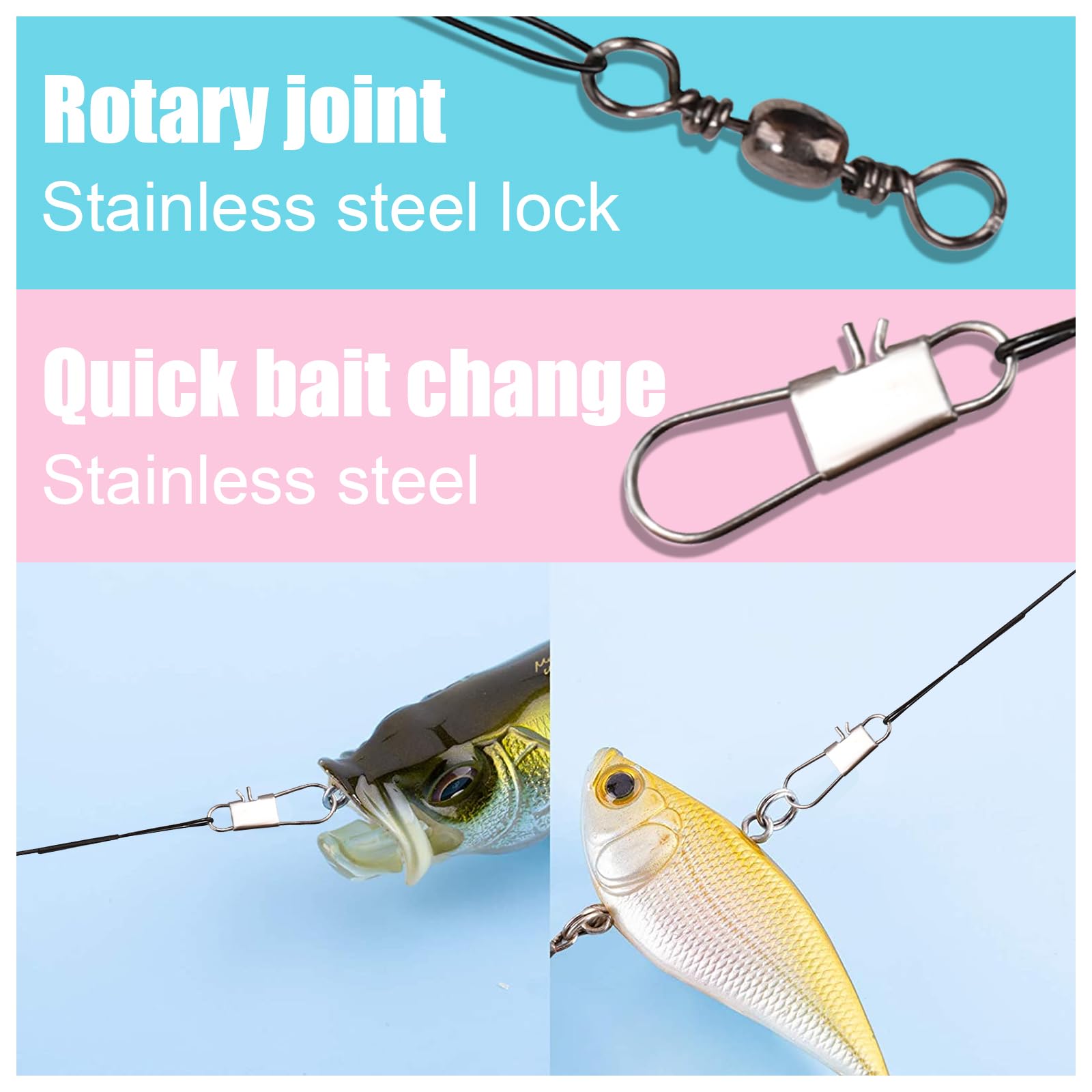 30 Piezas de Línea Líder Pesca, Cable Líder de Acero Inoxidable de con Hebilla Giratoria Señuelo o Anzuelo de Conexión de Aparejos de Pesca, para Agua Salada y Agua Dulce (Negro)