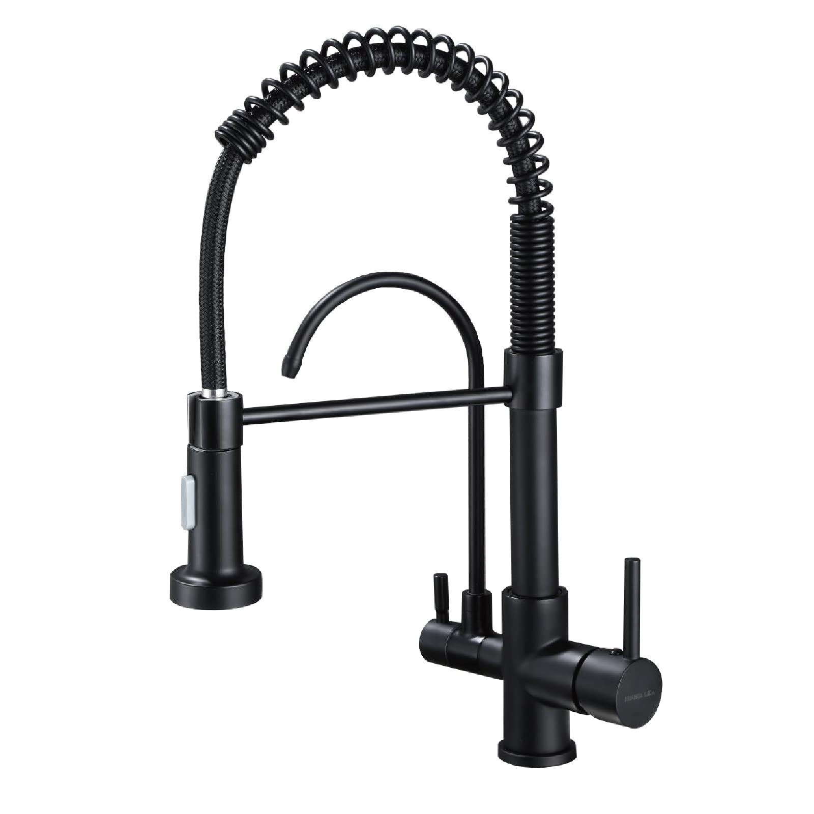 3-in-1 Reverse Osmosis Kitchen Sink Faucet with Spring Sprayer, Matte Black Dual Handle Brass Faucet, RO Water Filter Faucet with Aerated Stream & High Pressure Spray