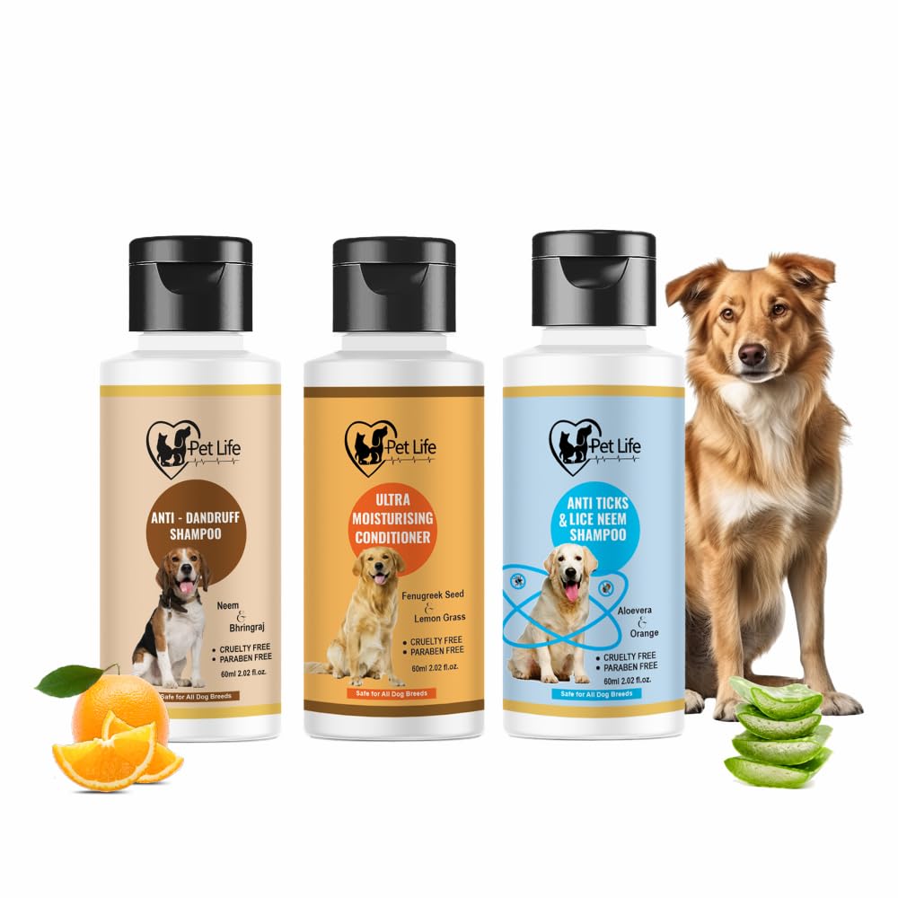 Pet Life Ticks & Dandruff Removal Kit For Dogs (Anti Ticks & Lice Neem Shampoo, Anti Dandruff Shampoo, Dog Conditioner)– Help In Tick, Flea, Lice, Anti-Fungal |Silky, Smooth Coat| All Dog Breed -180ml (B0D3MD47M4) Amazon Price History, Amazon Price Tracker