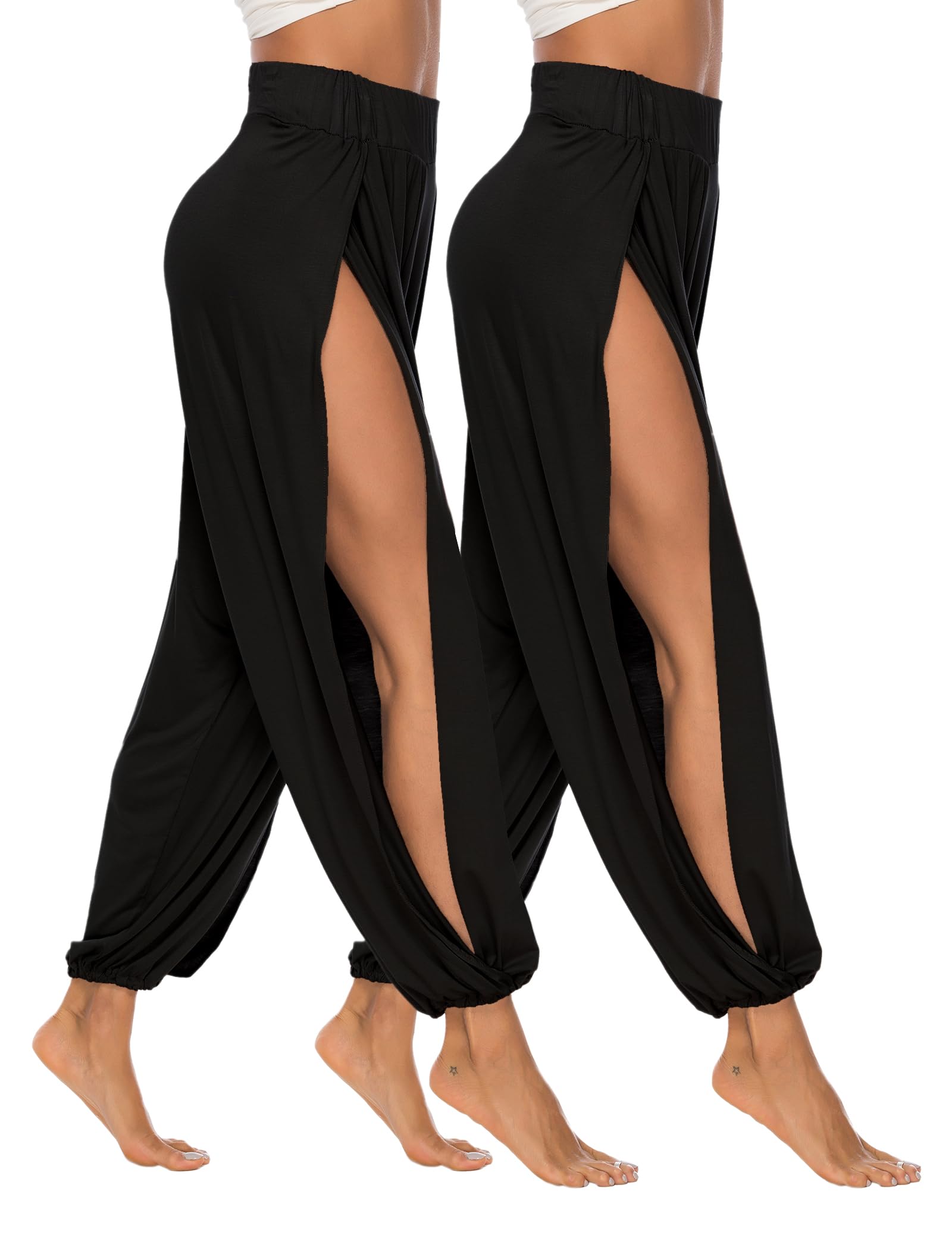 AvaCostume Pantalones de yoga Harem para mujer, con abertura lateral, pantalones deportivos para entrenamiento