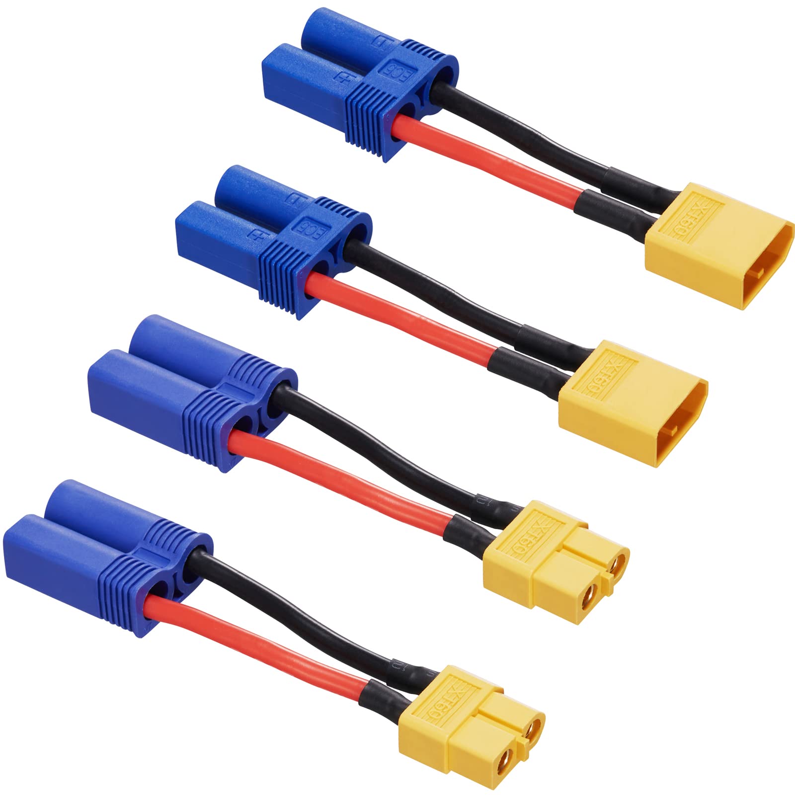 Laisomeke 4pcs XT60 to EC5 Male Female Adapter, XT60 to Male Female EC5 Connector Adapter with 50mm 14AWG Wires for RC LiPo Battery Connectors (4pack)