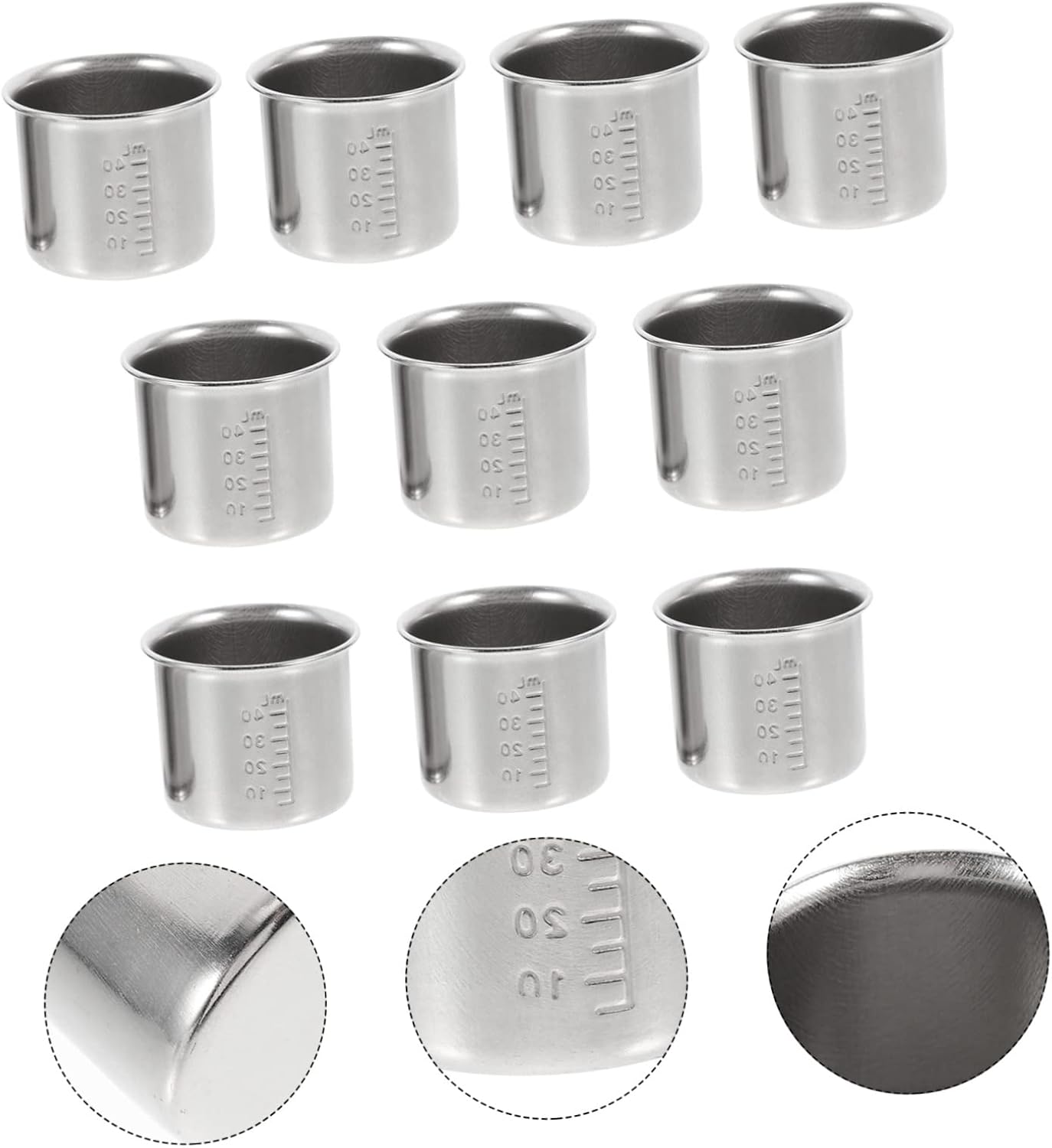 MAGICLULU 10pcs Graduated Stainless Steel Medicine Cup Laboratory Measuring Cups Easy to Clean Reusable Shot Glasses for Liquid Solid Ingredients for Scientific Research Kitchen Use