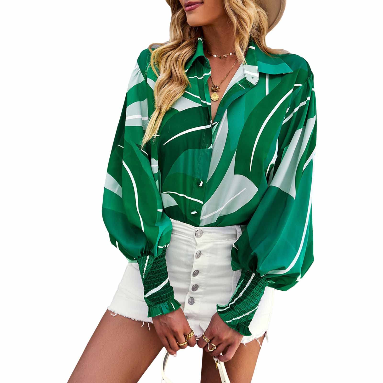 Loalirando Blusa Elegante Mujer Camisa Casual de Manga Larga para Mujer Top Blusa Suelta con Impresión Floral/Cuadrado Shirt de Moda Camisa Informal Sexy para Diario Fiesta Vacación