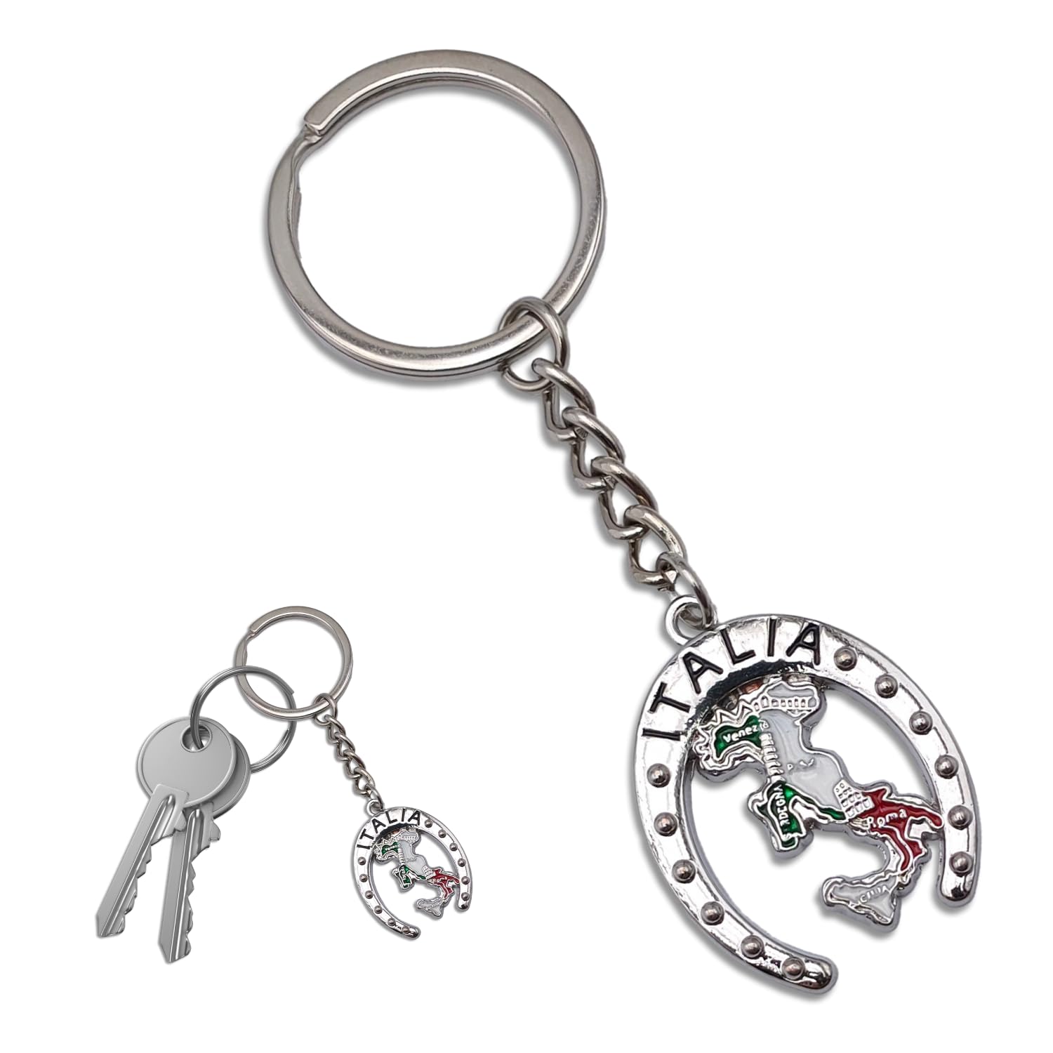 Leddy Living Llavero de bolsillo con anillo porta llaves Roma Coliseo Venezia góndola PISA Torre Sicilia Cerdeña, Herradura, bandera nacional italiana Italia, accesorio para hombre y mujer, Coliseo,