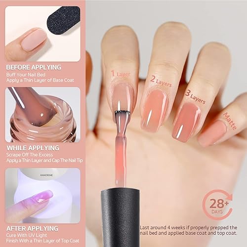 Miniatura 2 de Esmalte de uñas de gel neutro de gelatina, color rosa nude melocotón, translúcido, curado con luz UV LED, esmalte de gel para arte de uñas, manicura