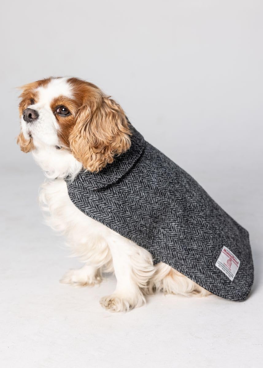 The Scotland Kilt Company Harris Tweed® Dog Coat in K124 Charcoal Herringbone - Country Pet Stylish Winter Jacket - Comfortable Canine Outfit - Size 4