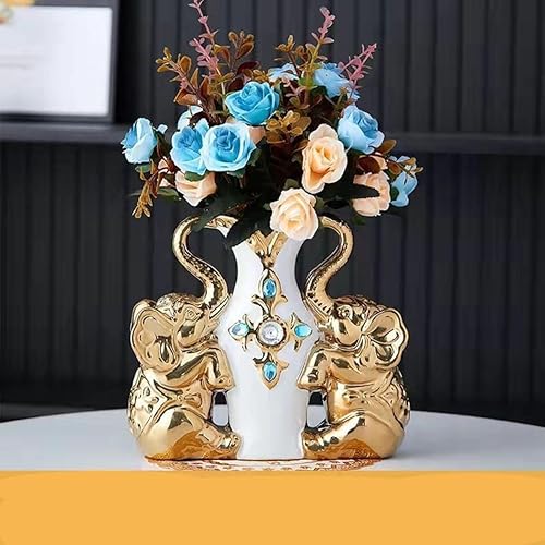 Miniatura 3 de Jarrón de cerámica de elefante doble de la suerte, jarrones decorativos florales para centros de mesa, jarrón para decoración del hogar, sala de