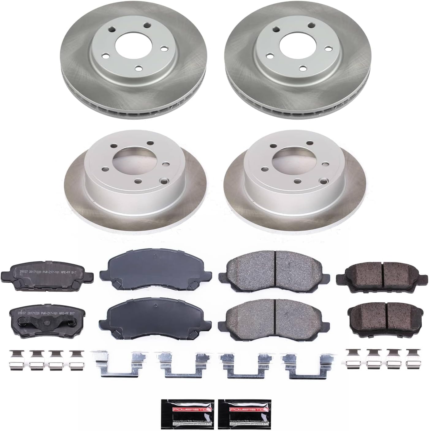 PowerStop Front and Rear Brake Kit For Mitsubishi Lancer 2008-17 - Ceramic Brake Pads + Semi Coated Rotors Replacement, SC4017