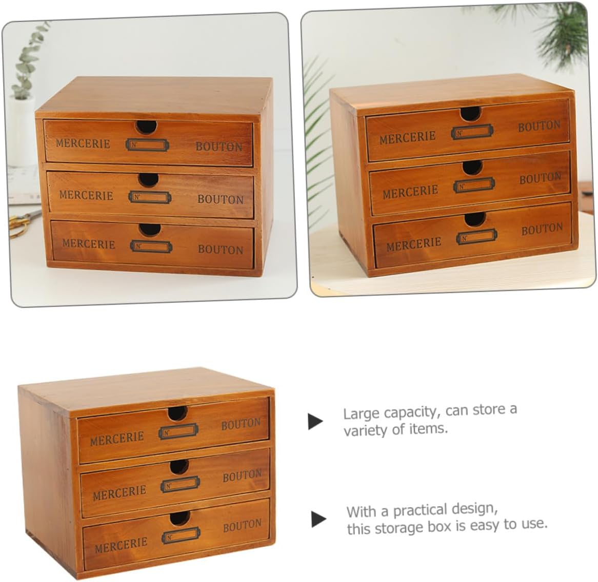 Vintage Solid Wood Desktop Organizer with Drawer Storage Box Multipurpose Tabletop Storage for Cosmetics Stationery and Small Items Rustic Style Cabinet for Office and Home