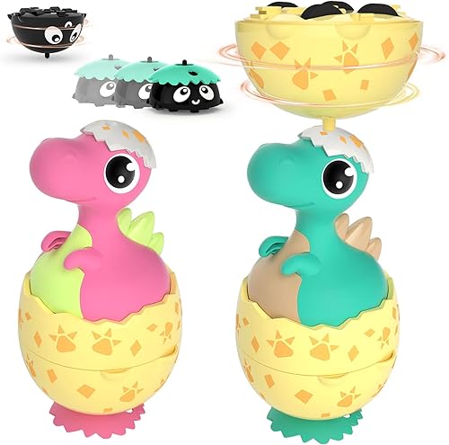 Yeelan Paquete de 2 autos de dinosaurio con tirador hacia atrás multifuncionales de 360 giratorios con rotación de 360 autos giratorios con fricción