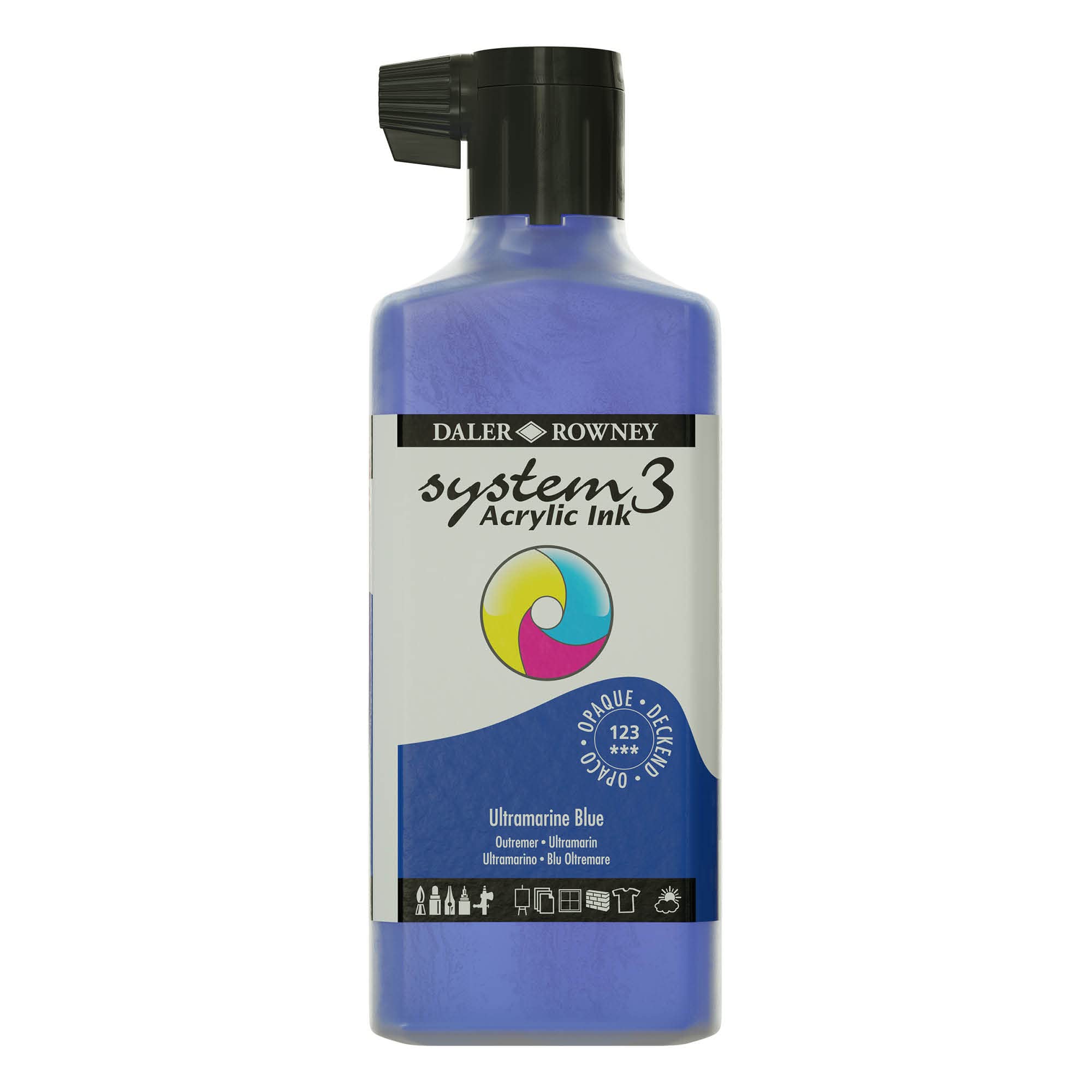 Daler-Rowney System3 Acrylic Ink, Plastic Bottle, Opaque, 6.09oz - 180 ml, Ultramarine Blue
