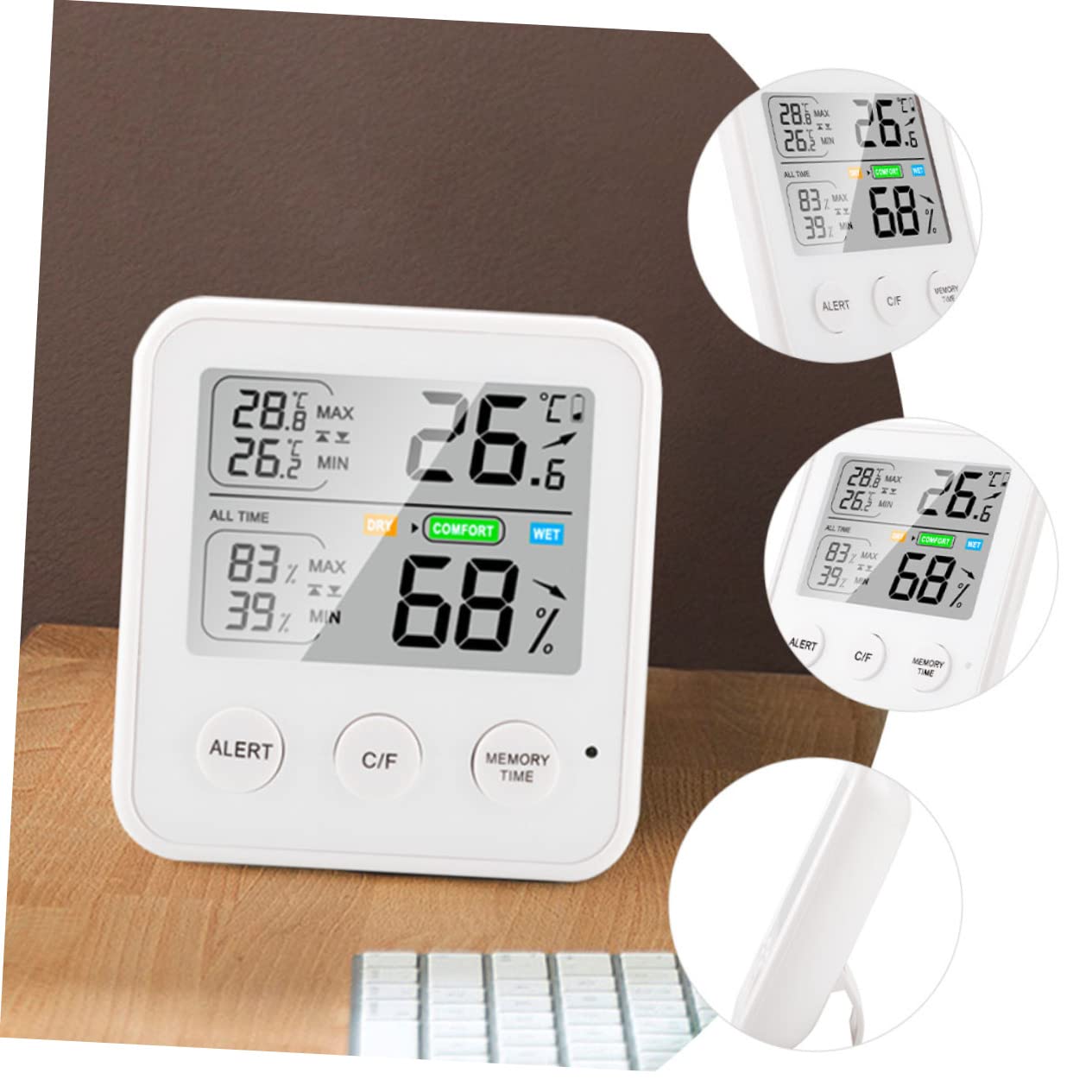 Kisangel 3pièces Thermomètre Numérique Hygromètre Intérieur Multifonction Avec Affichage Température Humidité Horloge Et Calendrier Pour Chambre Le Salon Salle De Bain