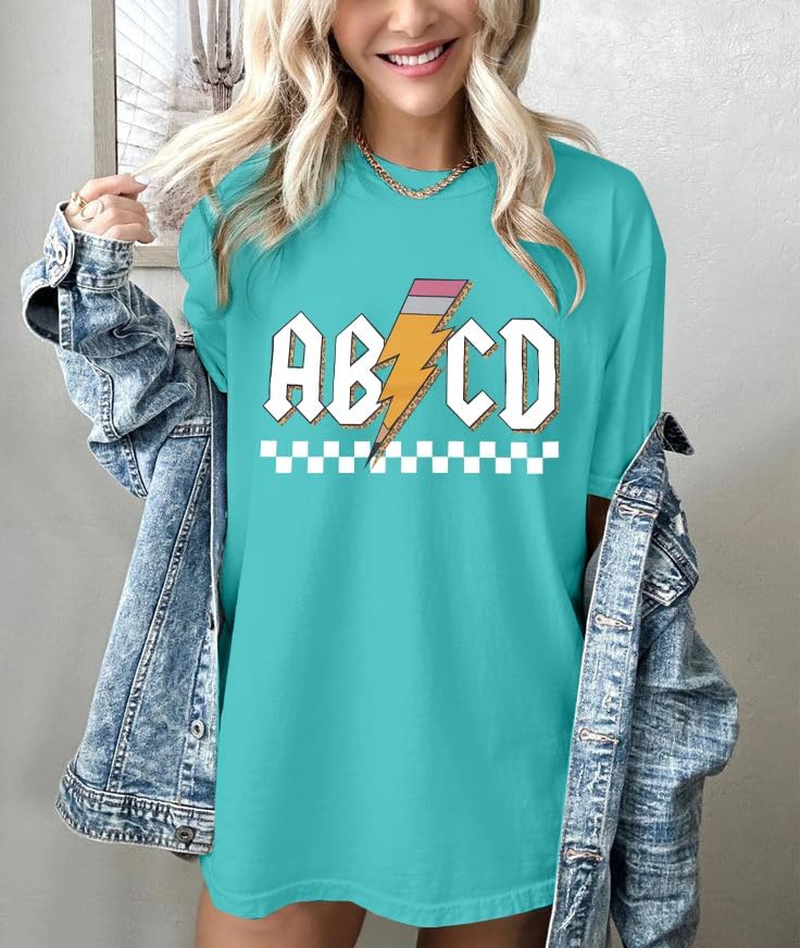 MAXIMGR Teacher Shirts Women Funny Rock'n Roll Shirt Life ABCD Pencil Graphic Short Sleeve Tee Top - Image 3