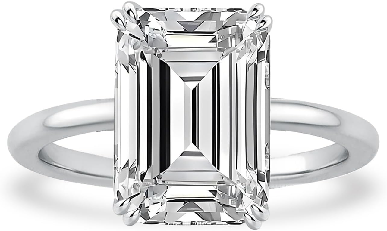 5 Carat Elongated Emerald Cut Engagement Rings for Women, S925 Silver Cubic Zirconia Solitaire Ring, Elegant 5A CZ Wedding Jewelry Gift
