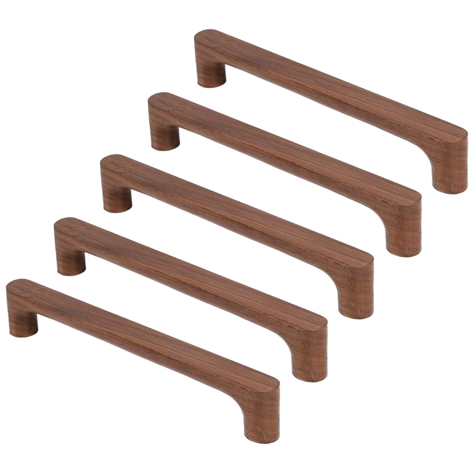 TYYCKJ 5PCS Solid Walnut Wood Knobs Wooden Cabinet Handles Drawer Pull Handle for Cupboard Wardrobe Dresser Closet Door Home Decoration Furniture Pulls, 160mm Hole Distance