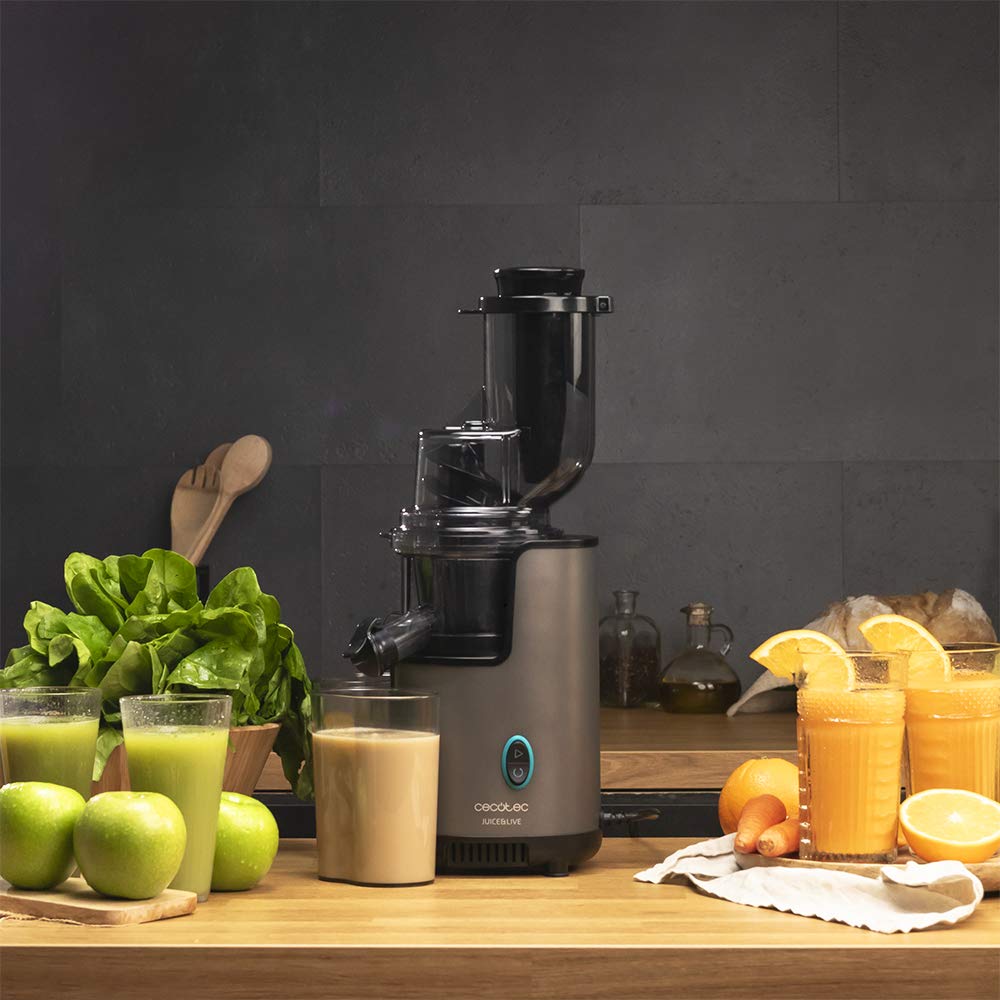 Cecotec Licuadora para Frutas y Verduras de Prensa Fría Juice&Live 2500 EasyClean Brush. DC 200W, 70RPM, BPA-Free, 3 Posiciones, Slow Juicer, Filtro EasyClean, Antigoteo, Tritan, Jarra Pulpa y Zumo
