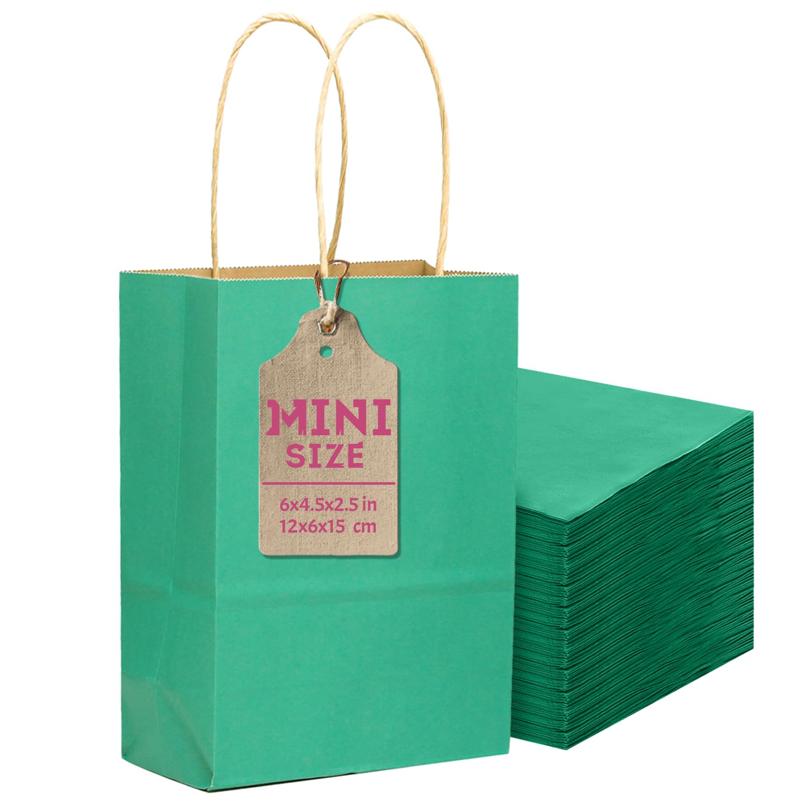 Gcardist 24 Pcs Blue Green Mini Gift Bags with Handles 6"x4.5"x2.5" Small Paper Kraft Party Treat Bags