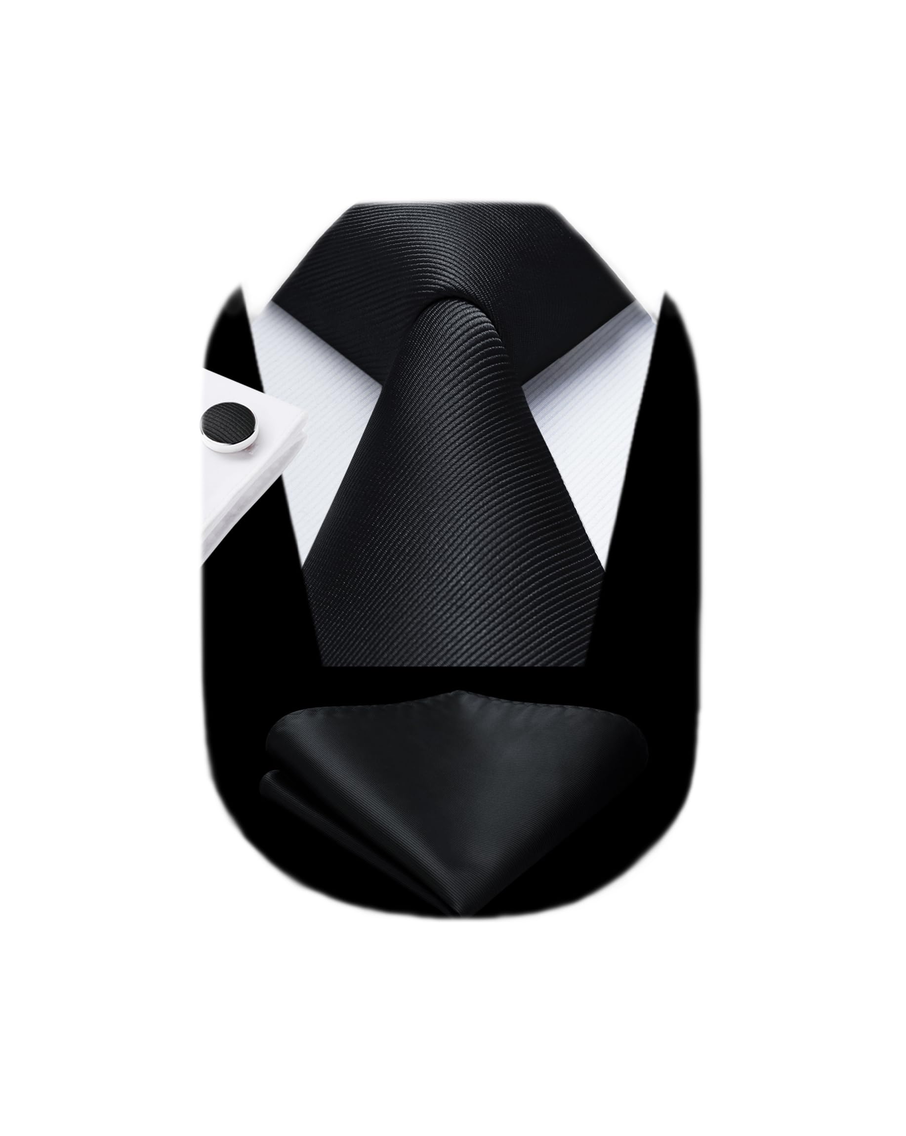 HISDERN Mens Solid Ties Formal Business Woven Tie and Pocket Square Cufflinks Set Classic Silk Satin Necktie Wedding