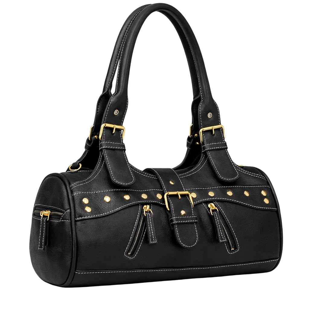 Eye Catch Women’s Faux Leather Everyday Handbag Ladies Shoulder Bag with Twin Handles, Stud Detail & Zip Pockets