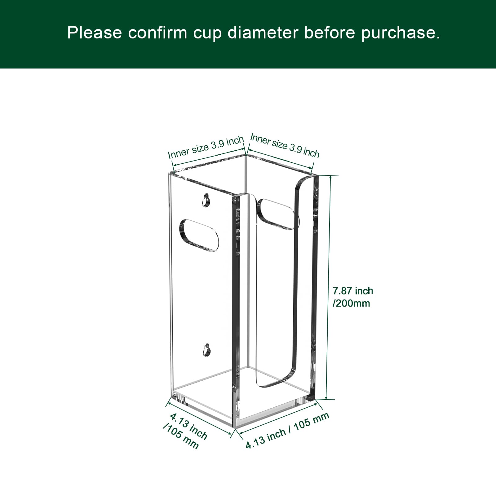 BOSSCASA Disposable Coffee Cup Dispenser with Handles, Countertop or Wall Mount Hot/Cold Drink Cup and Lid Holder - Bathroom/Kitchen/Office Acrylic Cup Lid Storage Organizer (1 Compartment, Clear)