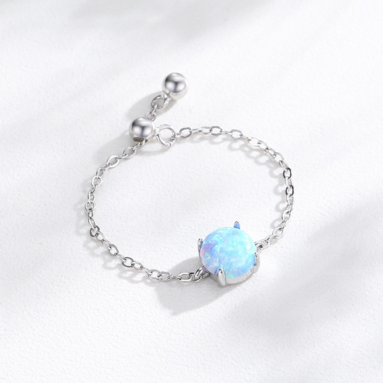 KnSam Anillo de boda de oro blanco de 9 K/14 K/18 K, cadena ajustable, anillo de compromiso con ópalo azul, anillos de pareja Au 375/585/750, oro blanco, talla 47-65