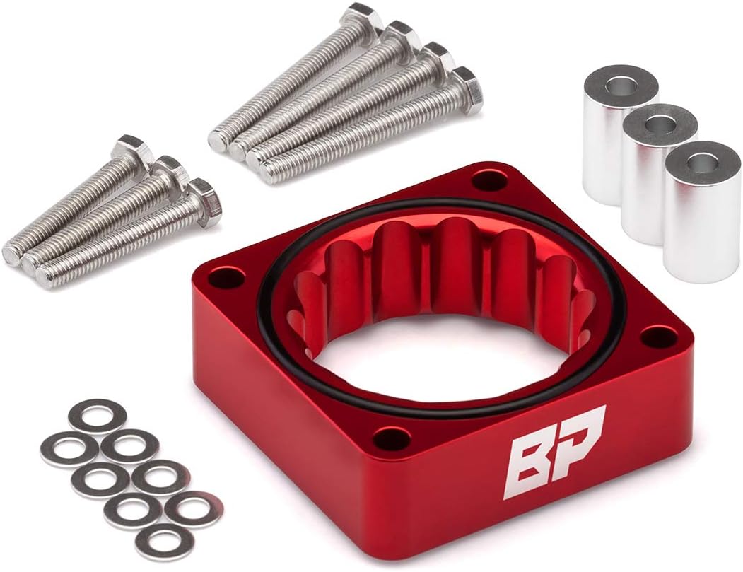 BlackPath - For Jeep Wrangler + Cherokee + Grand Cherokee Throttle Body Spacer Kit (Red) T6 Billet