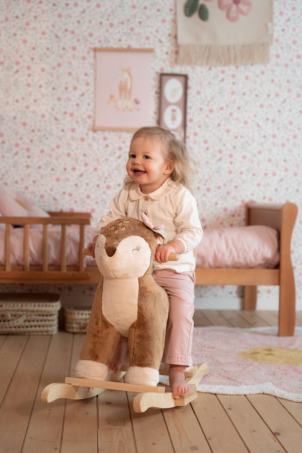 Little Dutch Schaukeltier Schaukelpferd REH Plüsch mit Griffen und Kufen aus Holz - Fairy Garden