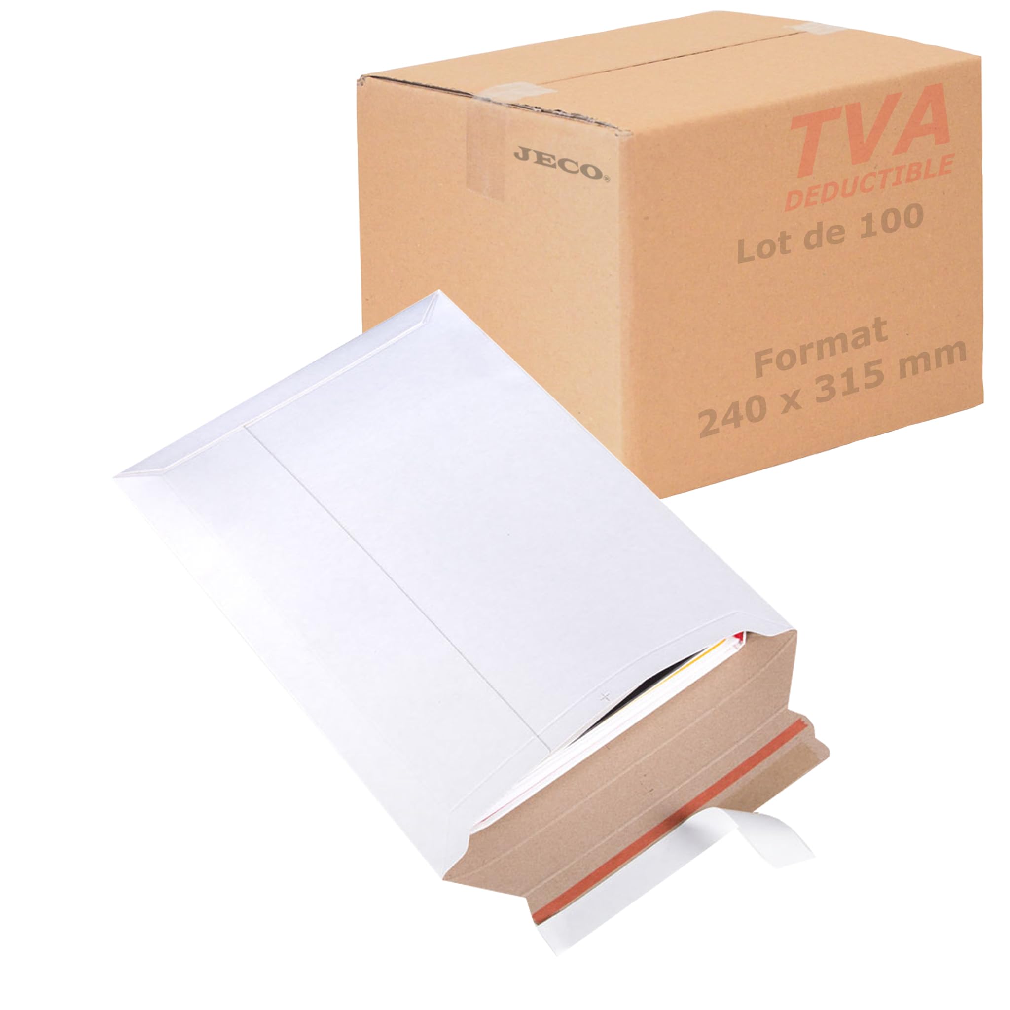 Jeco - Lot de 100 enveloppes d'expédition en carton blanche format 240 x 315mm 450g/m² pochette rigide et résistante avec fermeture auto-adhésive