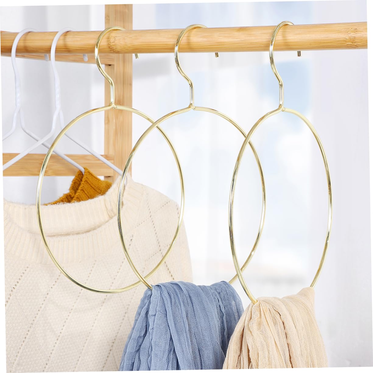 PRETYZOOM Porta Sciarpe e Anelli Appendiabiti Rotondi in Ferro, Antiscivolo Elevata Capacità di Carico, Ganci per Cinture e Cravatte Salvaspazio, Set da 6 Pezzi per Organizzazione Armadio Casa
