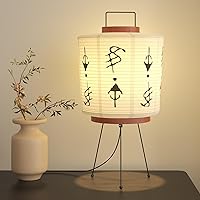 TACAHE Handmade Japanese Akari Table Lamp - Washi Paper Lantern, E26 Socket, Inline Switch, 3 Color Temp Bulb Included, 21" Japandi Ambient Light