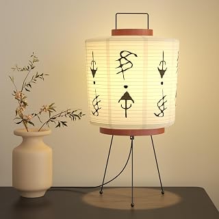 TACAHE Handmade Japanese Akari Table Lamp - Washi Paper Lantern, E26 Socket, Inline Switch, 3 Color Temp Bulb Included, 21" Japandi Ambient Light